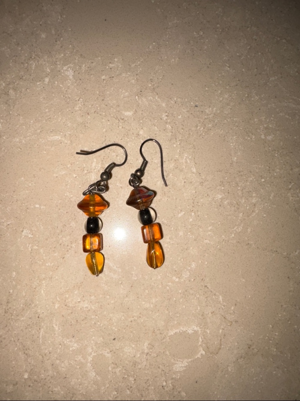 Chico's Amber and Black Glass Bead Drop Earrings
